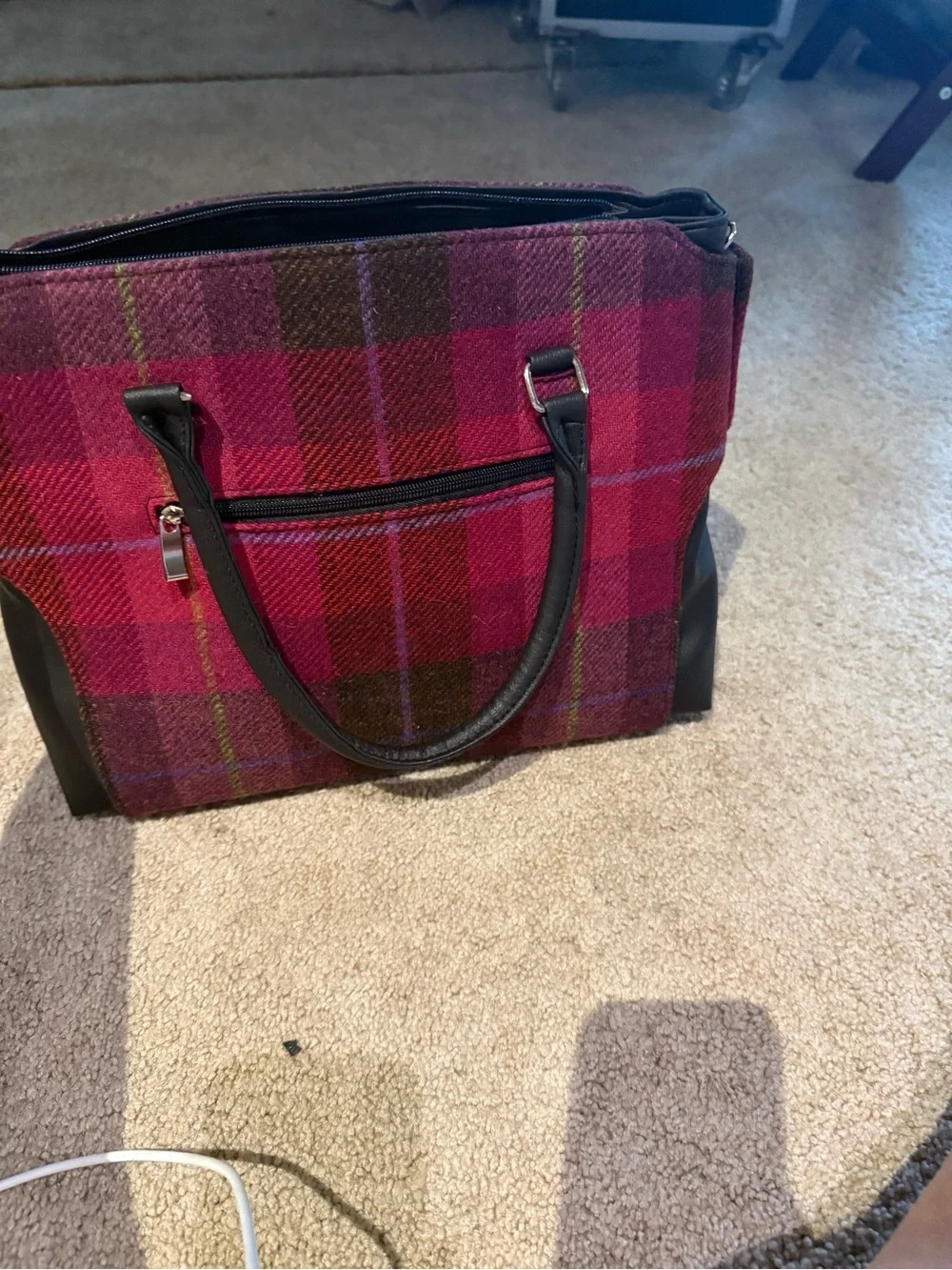 Mucros Weavers Ireland Emily Pink Plaid Wool Tote Shoulder Handbag